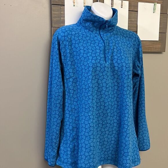 Columbia Women’s Blue Mock Neck Zip Up Long Sleeve Abstract Pattern Pullover- Lg - Picture 3 of 14